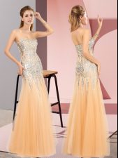  Beading Prom Dresses Orange Zipper Sleeveless Floor Length