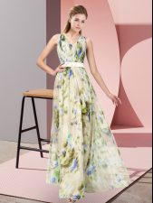 Edgy Multi-color V-neck Zipper Pattern Dress for Prom Sleeveless