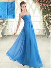  Empire Dress for Prom Blue Sweetheart Chiffon Sleeveless Floor Length Zipper
