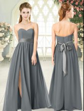 Hot Sale Empire Prom Gown Grey Sweetheart Chiffon Sleeveless Floor Length Zipper