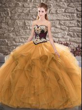  Orange Sleeveless Beading and Embroidery Floor Length Sweet 16 Quinceanera Dress