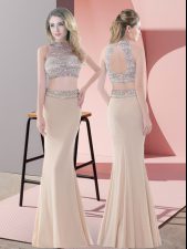 High Quality Champagne Prom Dress Prom and Party and Military Ball with Beading High-neck Sleeveless Backless