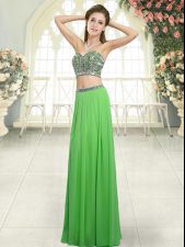 Best Selling Floor Length Two Pieces Sleeveless Green Prom Party Dress Backless