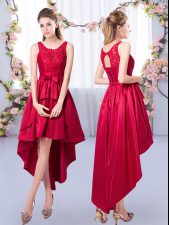  Red Scoop Neckline Appliques Quinceanera Court Dresses Sleeveless Lace Up
