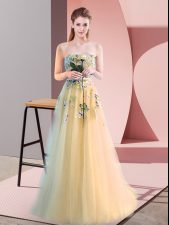 Stunning Floor Length Light Yellow Prom Gown Sweetheart Sleeveless Lace Up