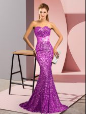  Purple Homecoming Dress Prom and Party and Military Ball with Beading Sweetheart Sleeveless Sweep Train Zipper