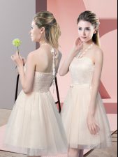 Luxury Champagne Tulle Side Zipper Homecoming Dress Sleeveless Mini Length Lace