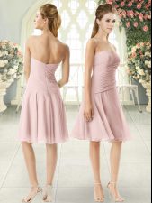  Knee Length Empire Sleeveless Pink Prom Gown Zipper