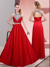  Floor Length Empire Sleeveless Red Prom Dress Lace Up