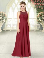  Burgundy Scoop Backless Lace Dress for Prom Sleeveless