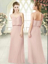  Pink Sleeveless Chiffon Zipper Prom Evening Gown for Prom and Party