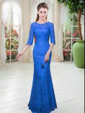 Latest Half Sleeves Lace Zipper Prom Gown
