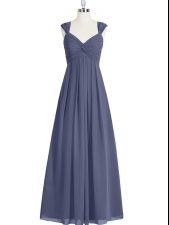  Blue Prom Dresses Prom and Party with Ruching Straps Sleeveless Zipper