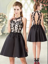 Flare Mini Length Backless Prom Party Dress Black for Prom and Party with Beading and Appliques
