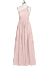  Baby Pink Sleeveless Floor Length Ruching Side Zipper Evening Dress