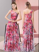  Floor Length Multi-color Homecoming Dress One Shoulder Sleeveless Zipper