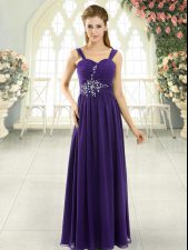 Clearance Purple Lace Up Spaghetti Straps Beading and Ruching Dress for Prom Chiffon Sleeveless