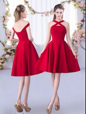  Knee Length Zipper Dama Dress for Quinceanera Red for Prom and Party and Wedding Party with Ruching