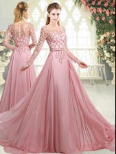  Long Sleeves Sweep Train Zipper Beading Prom Evening Gown