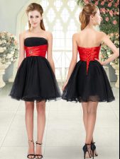 Custom Designed Black Sleeveless Mini Length Beading Lace Up Prom Dress