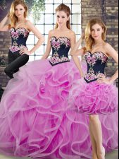  Lilac Sleeveless Tulle Sweep Train Lace Up Quinceanera Gowns for Military Ball and Sweet 16 and Quinceanera