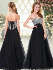 Romantic Sleeveless Floor Length Beading Lace Up Dress for Prom with Black