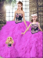  Fuchsia Sweetheart Neckline Beading and Embroidery Sweet 16 Quinceanera Dress Sleeveless Lace Up