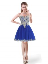  A-line Prom Evening Gown Royal Blue Sweetheart Tulle Sleeveless Mini Length Lace Up