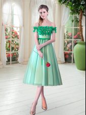 Beauteous Off The Shoulder Sleeveless Tulle Appliques Lace Up