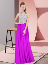 Top Selling Empire Prom Dresses Purple Halter Top Chiffon Sleeveless Floor Length Zipper