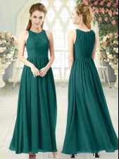  Green Chiffon Zipper Scoop Sleeveless Ankle Length Prom Gown Ruching