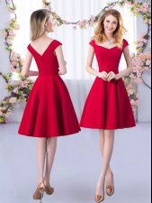  Knee Length A-line Cap Sleeves Red Court Dresses for Sweet 16 Zipper