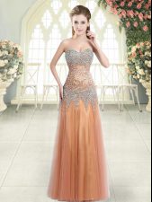  Orange Sweetheart Zipper Beading Prom Dress Sleeveless