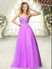 Discount Lilac Zipper Evening Dress Beading Sleeveless Floor Length