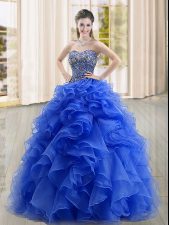 Beauteous Floor Length Ball Gowns Sleeveless Blue Sweet 16 Quinceanera Dress Lace Up
