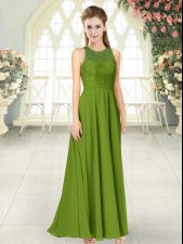  Floor Length Olive Green Homecoming Dress Chiffon Sleeveless Lace