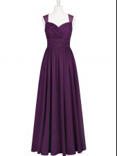 Colorful Ruching Prom Dresses Eggplant Purple Zipper Sleeveless Floor Length