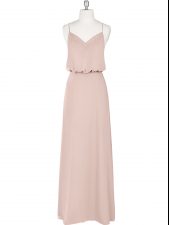 Nice Sleeveless Floor Length Ruching Zipper Prom Dresses with Baby Pink