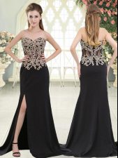 Fashion Sweetheart Sleeveless Sweep Train Zipper Prom Dress Black Elastic Woven Satin