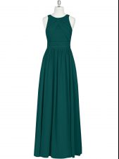 Enchanting Dark Green Scoop Zipper Ruching Prom Evening Gown Sleeveless