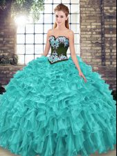 Adorable Ball Gowns Sleeveless Turquoise Sweet 16 Quinceanera Dress Sweep Train Lace Up