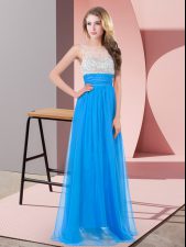 Spectacular Chiffon Sleeveless Floor Length Dress for Prom and Beading