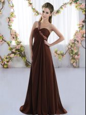 Chic Brown One Shoulder Lace Up Beading Quinceanera Court Dresses Brush Train Sleeveless
