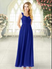 Ideal Ankle Length Royal Blue Prom Evening Gown Chiffon Sleeveless Ruching
