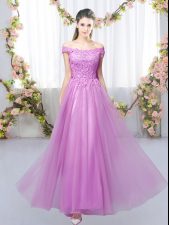Modest Tulle Off The Shoulder Sleeveless Lace Up Lace Court Dresses for Sweet 16 in Lilac