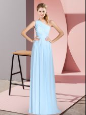 Enchanting One Shoulder Sleeveless Lace Up Prom Party Dress Blue Chiffon