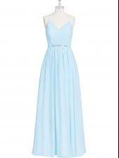 Customized Chiffon Halter Top Sleeveless Zipper Ruching and Pleated Evening Dress in Light Blue