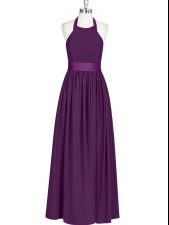 On Sale Eggplant Purple Sleeveless Chiffon Zipper Prom Evening Gown for Prom and Party