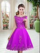 Low Price Scoop Sleeveless Prom Dresses Knee Length Beading and Appliques Purple Tulle
