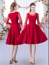  Ruching Court Dresses for Sweet 16 Red Zipper 3 4 Length Sleeve Knee Length